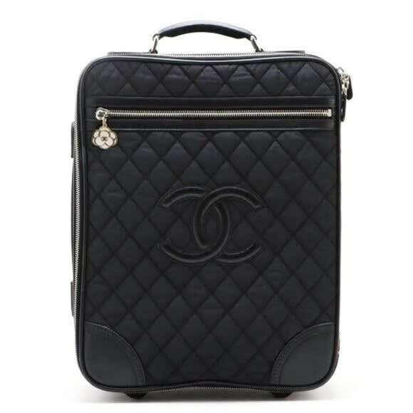 Chanel CC Quilted Nylon Luggage Carry-On Trolley Wheels Travel Bag