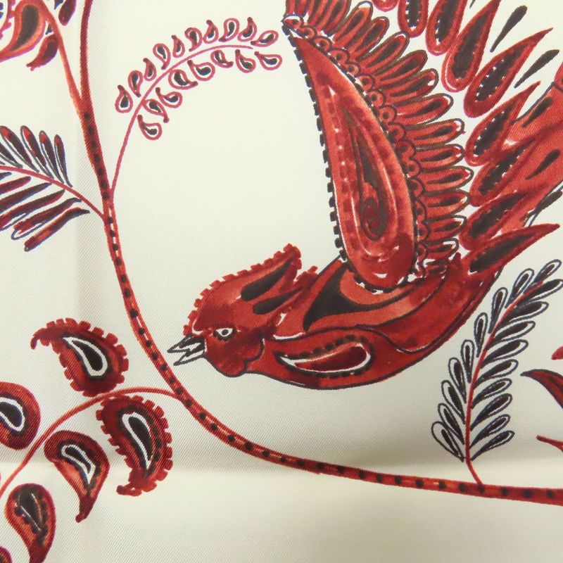 Christian Dior Scarf Silk White Red Paisley Bird Large Size — view 2