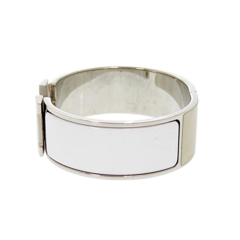 Hermes H Motif Clic Clac GM Bu Metal White Silver Stamped P Bracelet — view 3
