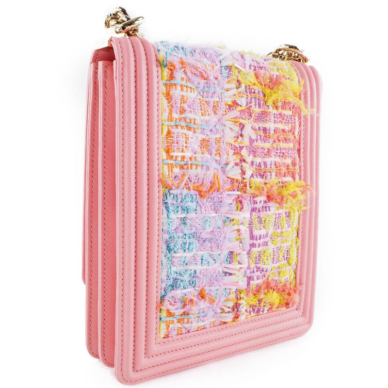 Chanel Chain Shoulder Boy As0130 Tweed And Lambskin Pink — view 3