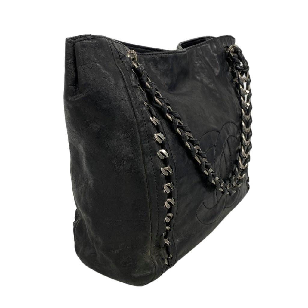 Chanel Chain Tote Leather Black Silver — view 2