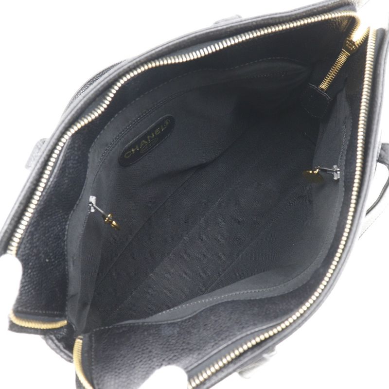 Chanel Logo Caviar Leather Black Handbag — view 6