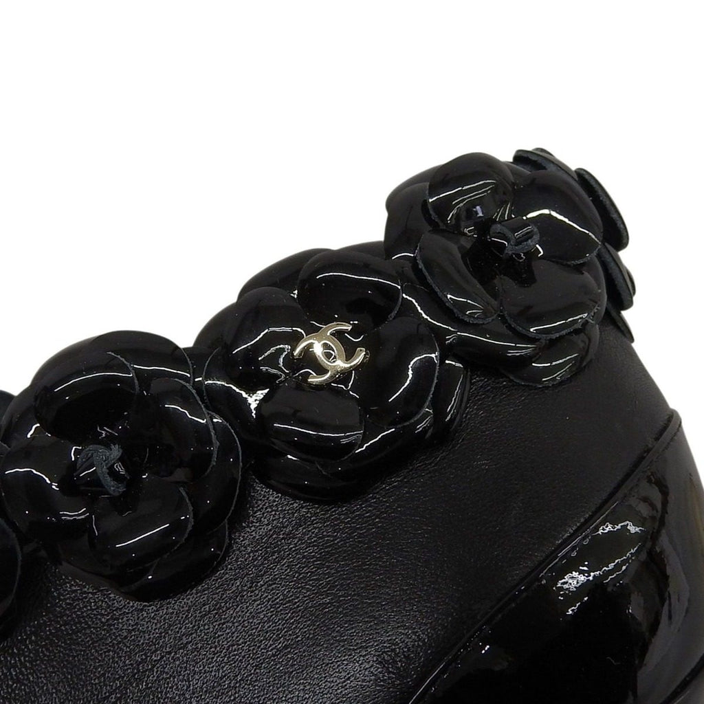 Chanel Camellia Decoration with CC Logo Patent Leather Ankle Boots Booties — view 6