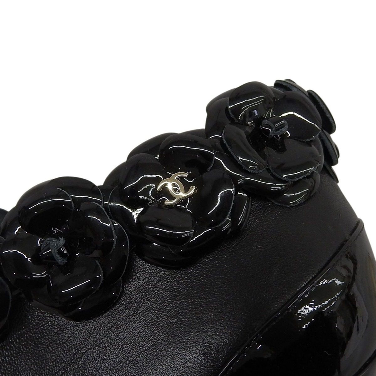 Chanel Camellia Decoration with CC Logo Patent Leather Ankle Boots Booties — view 6