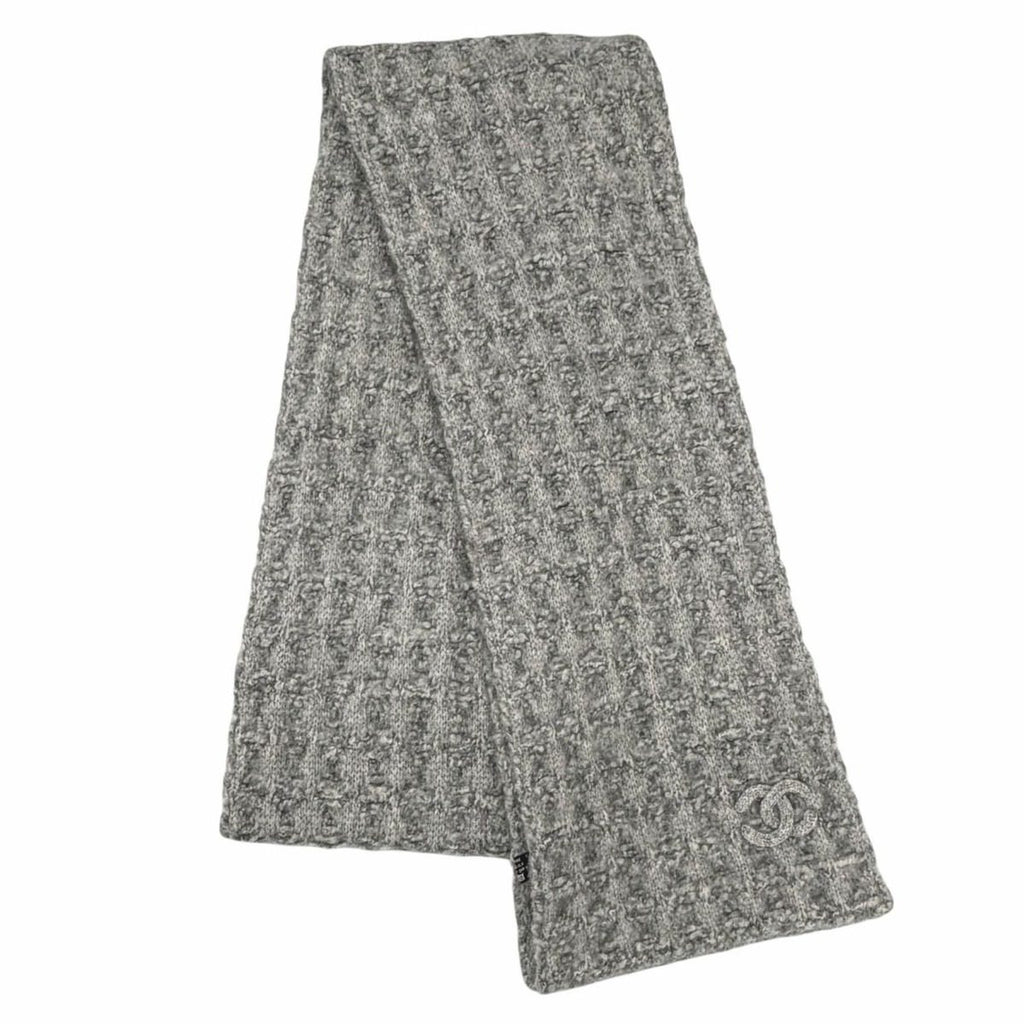 Chanel Cashmere Silk CC Logo Decorated Scarf Shawl Gray Recommended