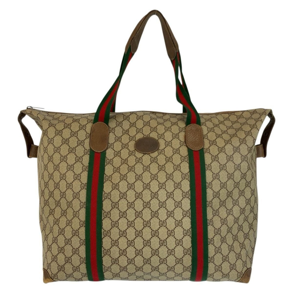 Gucci Vintage Sherry Line Beige GG Supreme Canvas Boston Bag