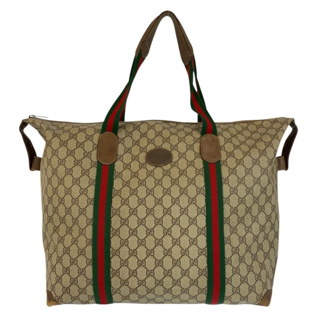 Gucci Vintage Sherry Line Beige GG Supreme Canvas Boston Bag