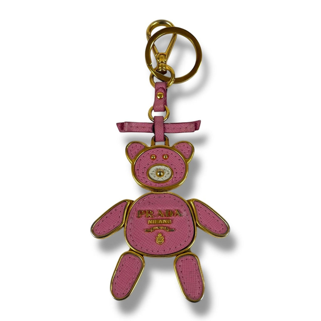 Prada Bear Motif Key Sling Bag Charm Teddy Pink Saffiano Leather — view 2