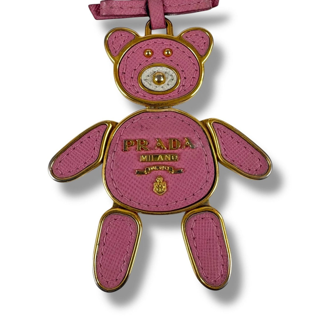 Prada Bear Motif Key Sling Bag Charm Teddy Pink Saffiano Leather — view 5