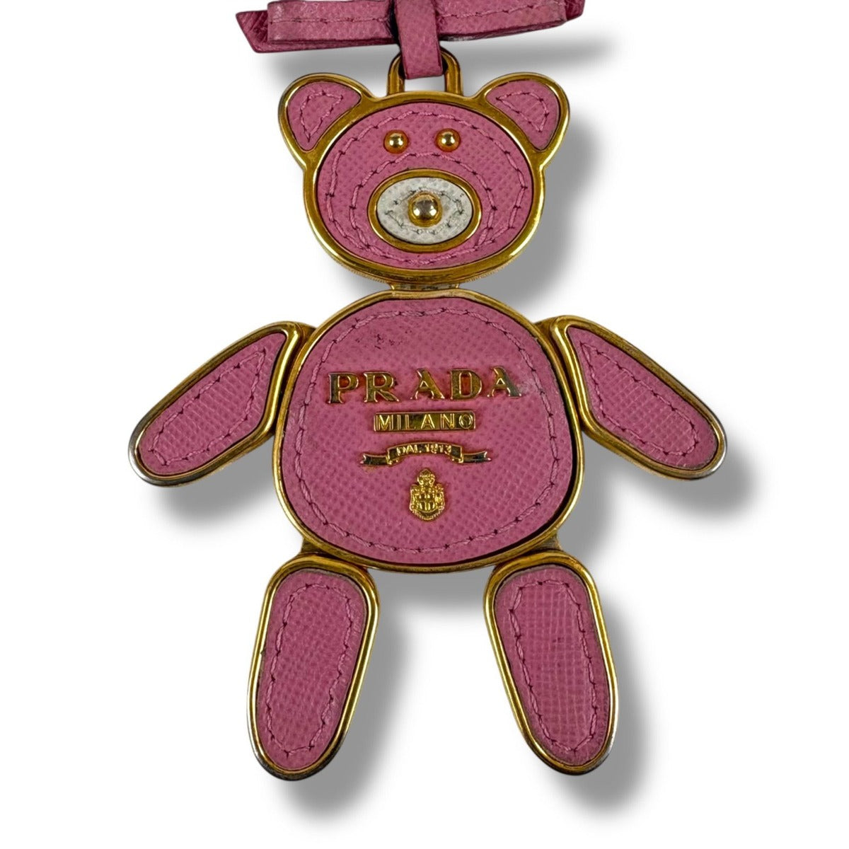 Prada Bear Motif Key Sling Bag Charm Teddy Pink Saffiano Leather — view 5