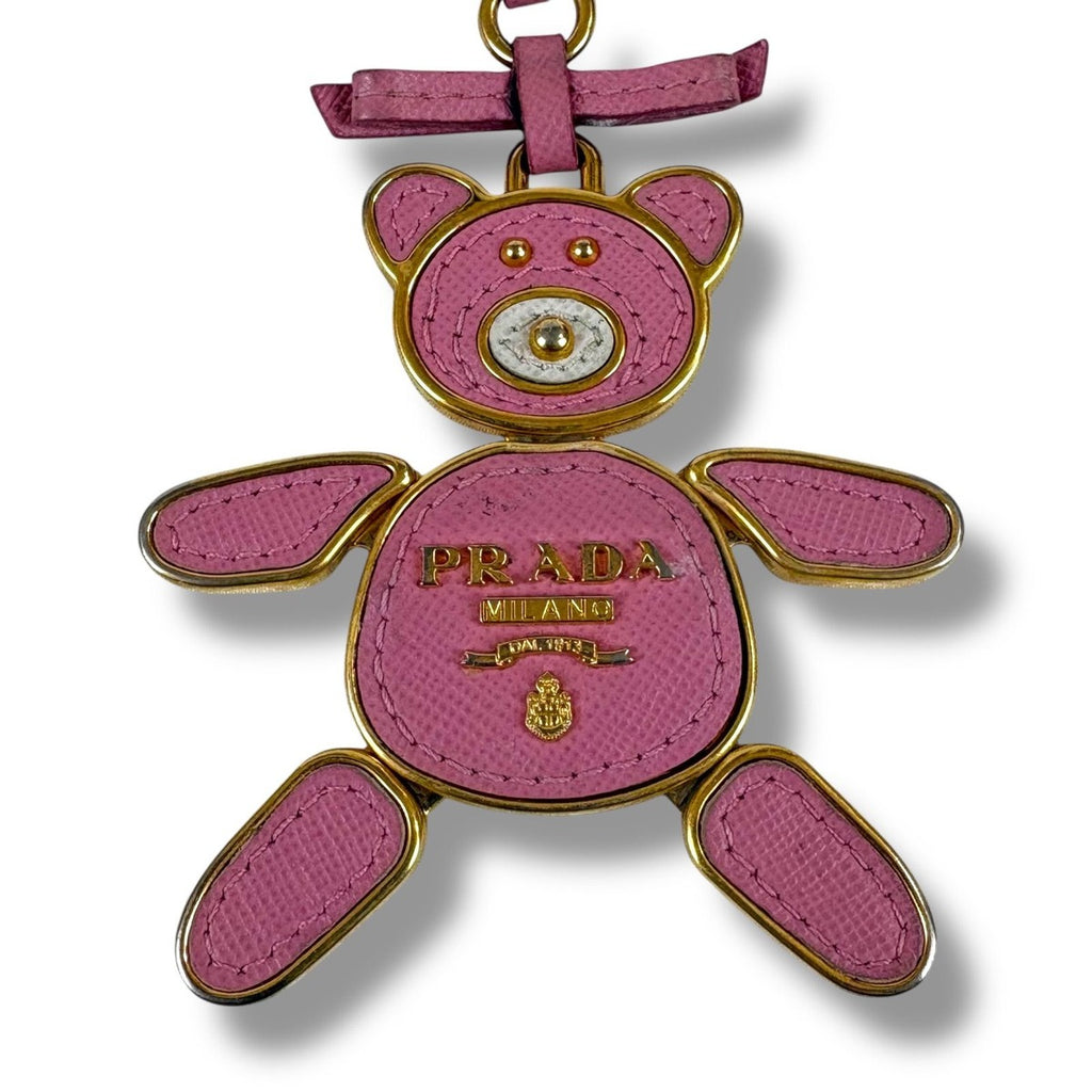 Prada Bear Motif Key Sling Bag Charm Teddy Pink Saffiano Leather — view 6