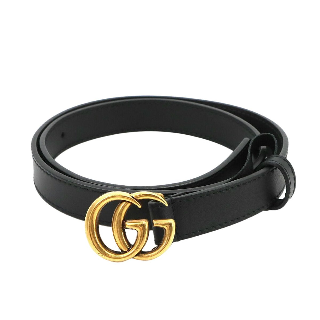 Gucci Double G Slim Belt Leather Black 70 Gold GG Marmont