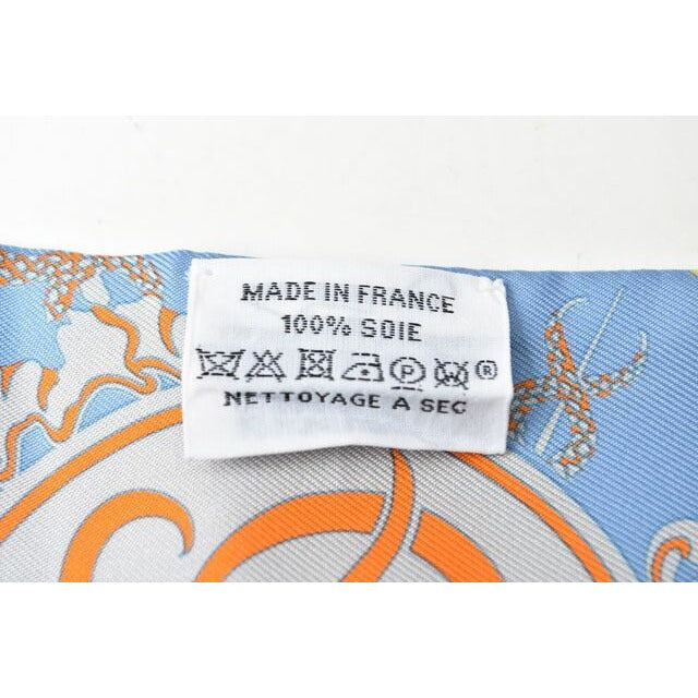 Hermes Twillye Scarf Silk Twill Carriage Motif Light Blue Yellow — view 5