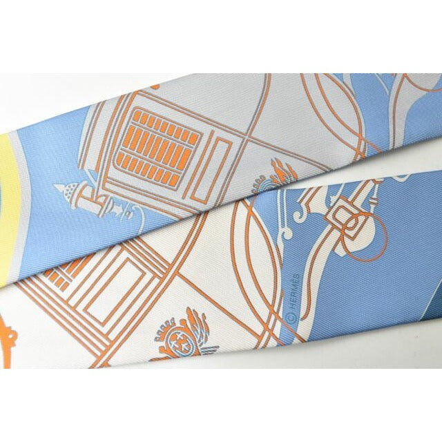 Hermes Twillye Scarf Silk Twill Carriage Motif Light Blue Yellow — view 6
