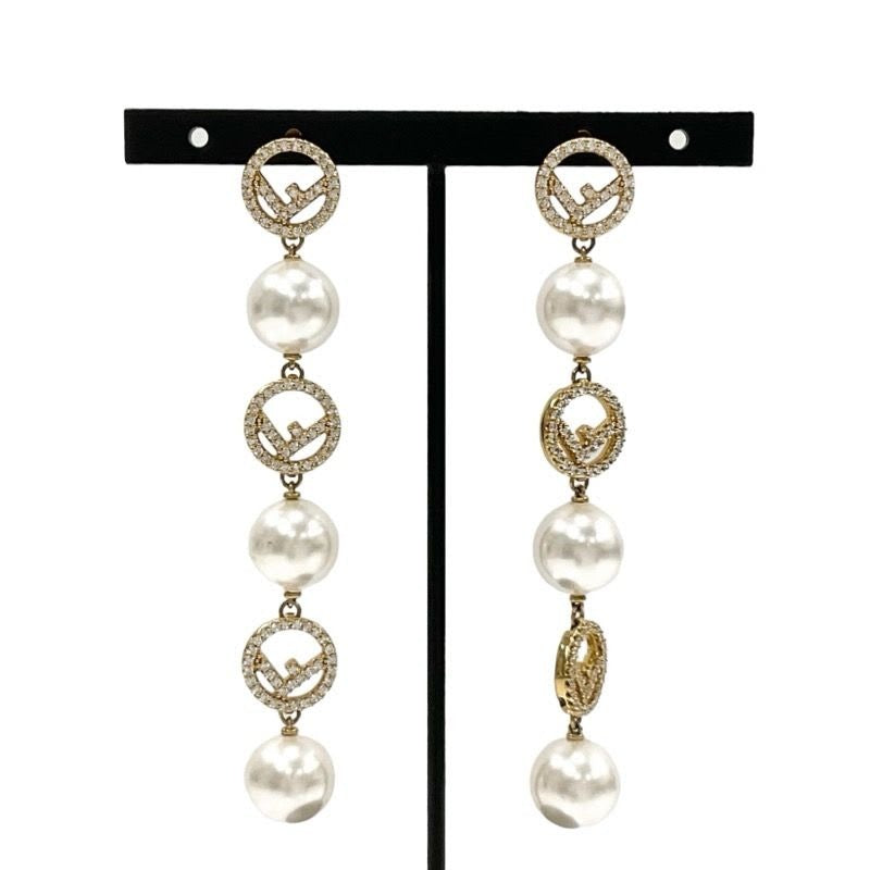 Fendi F Is Earrings Earring Gold Rhinestone Pearl — view 2