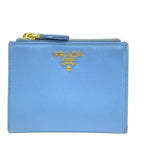 Prada 1 Ml024 Wallet Fold Compact Logo Leather Light Blue