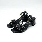 Louis Vuitton Shakeline Monogram Sandals Shoes Patent Black Gold LV Logo