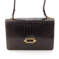 Hermes Fonzbell Croco Gold Shoulder Bag Brown