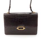 Hermes Fonzbell Croco Gold Shoulder Bag Brown