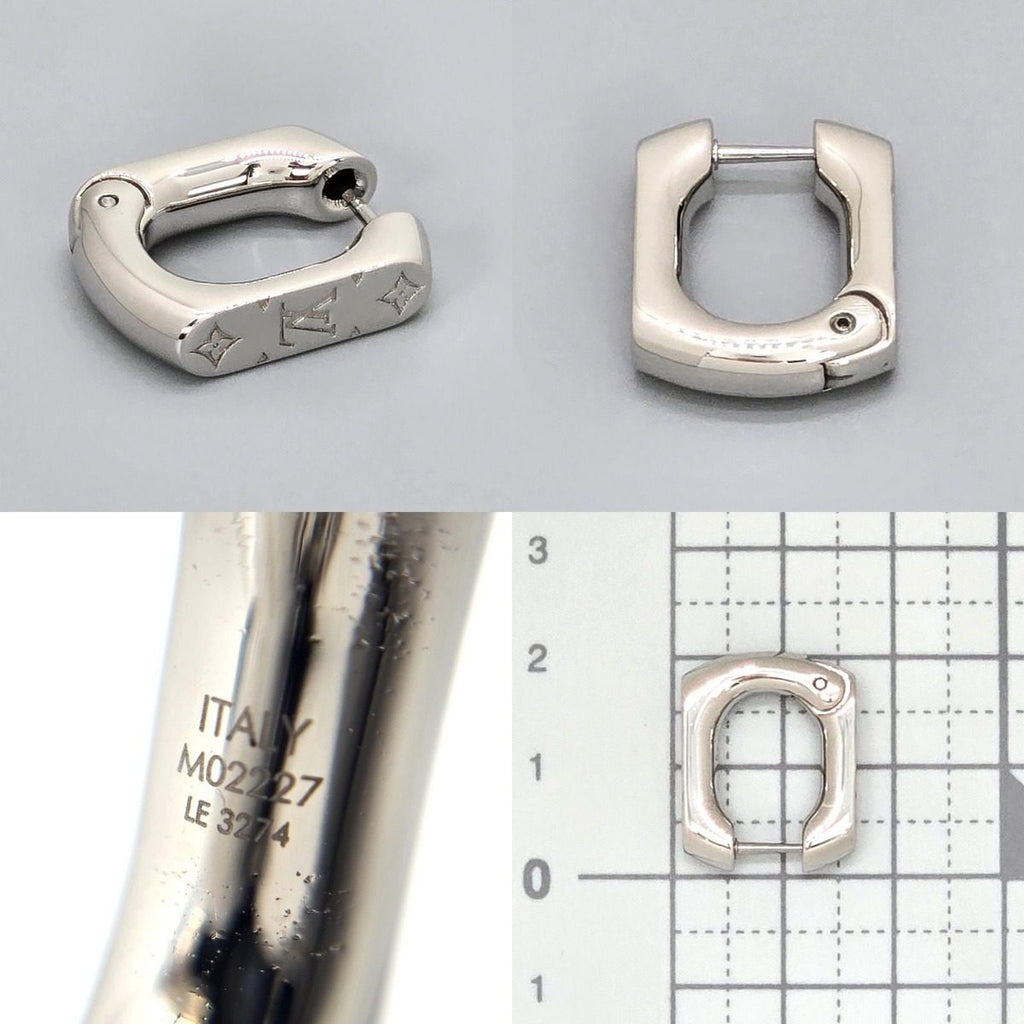 Louis Vuitton Hoop Earrings Monogram Chain Single Ear Silver Color Meta Hinge — view 4