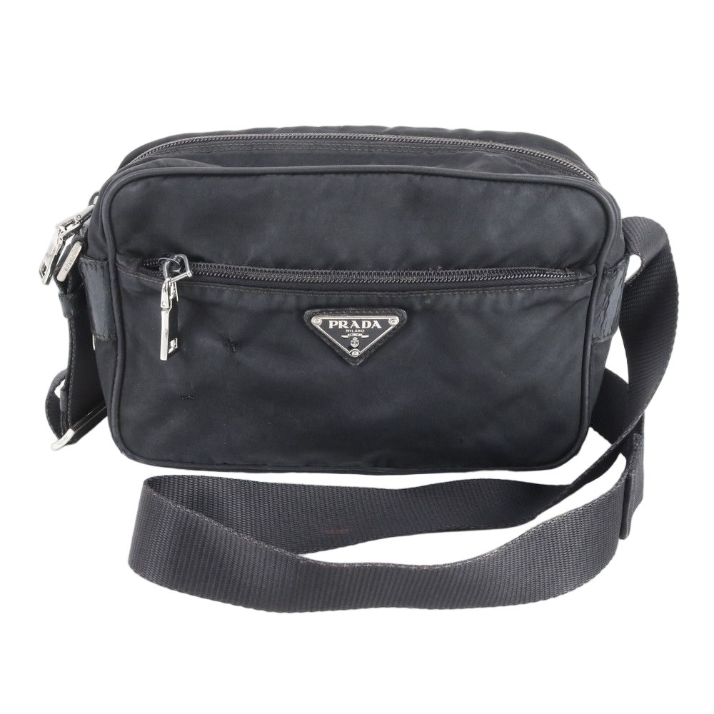 Prada Tessuto Nylon Triangle Logo Leather Shoulder Bag Crossbody Messenger