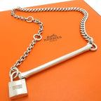 Hermes Cadena SV Necklace AG 925 Vintage Silver Box Padlock Bar