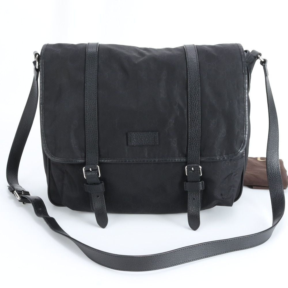 Gucci GG Nylon Leather Shoulder Bag Crossbody Messenger Black
