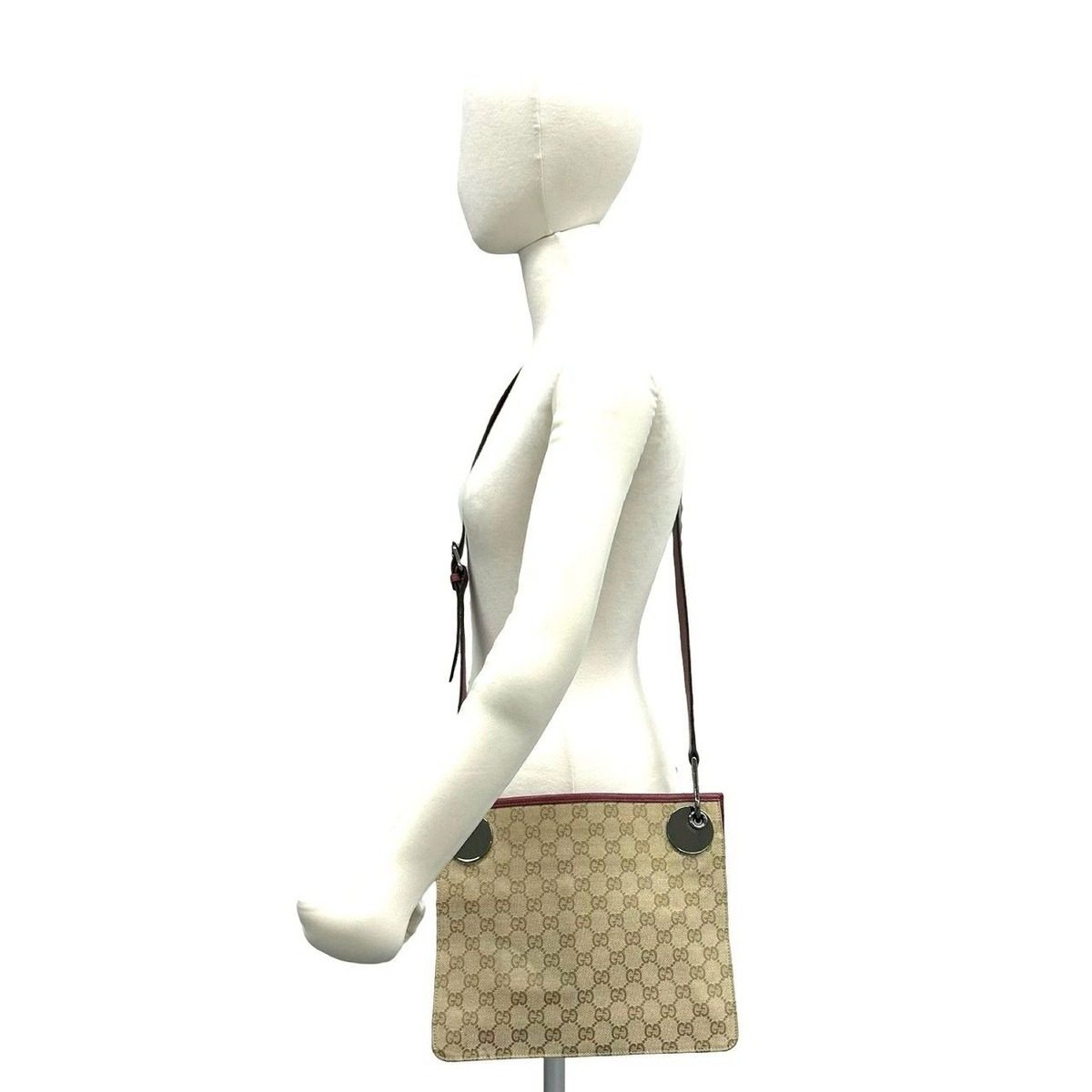 Gucci GG Monogram Canvas Leather Shoulder Bag Pochette Crossbody Beige — view 2