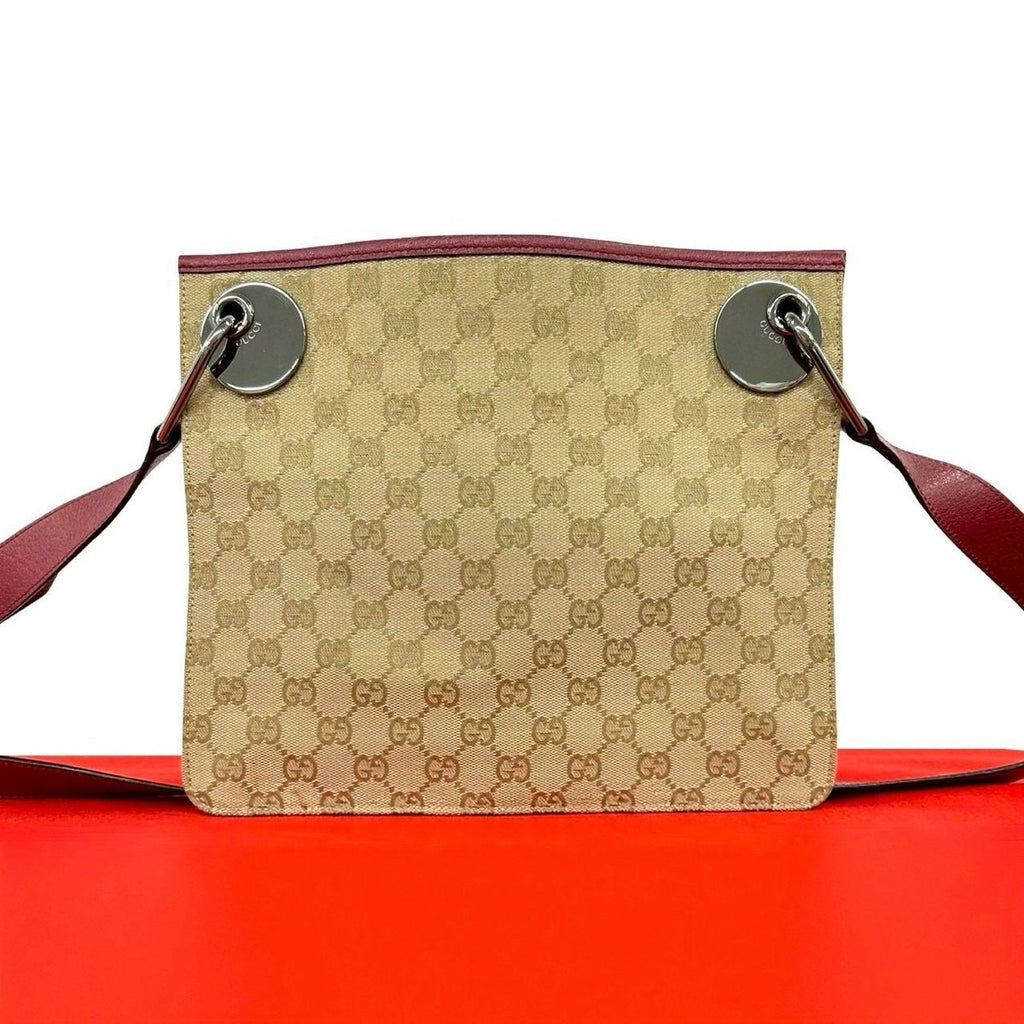 Gucci GG Monogram Canvas Leather Shoulder Bag Pochette Crossbody Beige