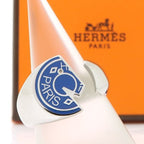 Hermes Carrousel Ring T58 Bleu De France Blue Clous Sel Horse Profile — view 3