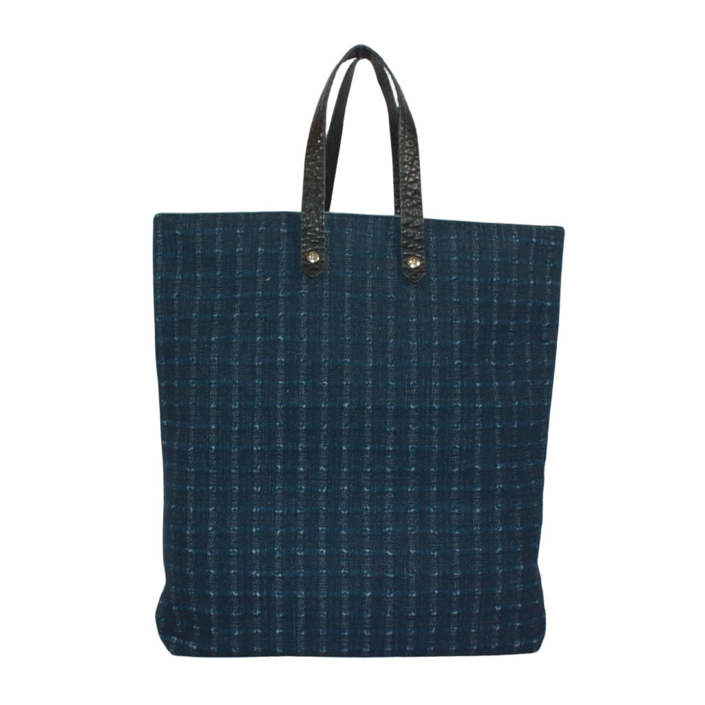 Hermes Amedaba GM Leather Canvas Navy Tote Silver