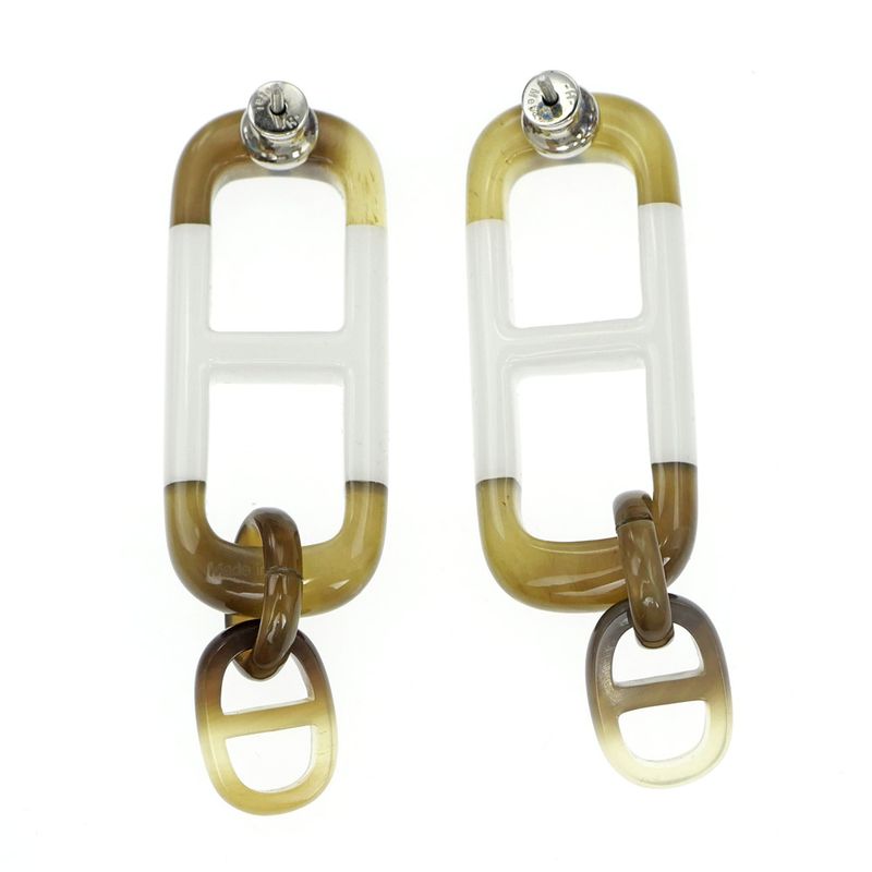 Hermes Earrings Amar Buffalo Horn White Brown Silver Hardware Accessorie — view 3