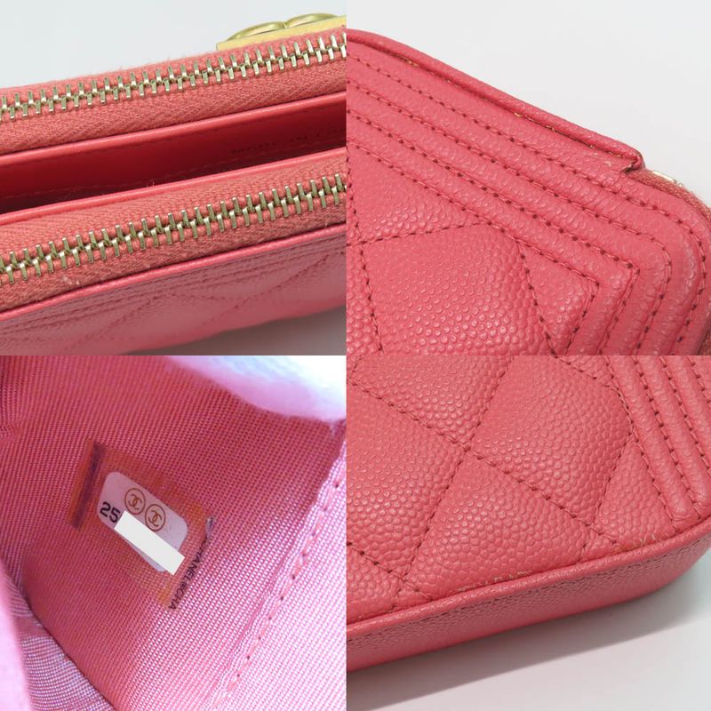 Chanel Boy Chain Clutch Wallet Bag Caviar Leather Pink — view 7
