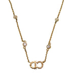 Christian Dior CD Logo Clairdlune Stone Faux Pearl Gold Necklace Accessory 0167 — view 3