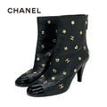 Chanel Boots Short Shoes Leather Patent Black Gold Coco Mark Icon Logo