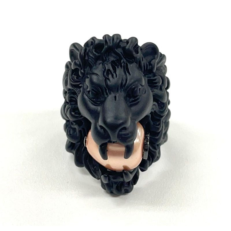 Gucci Michele Period Lion Head Interlocking G Logo Ring No 13 Metal Black