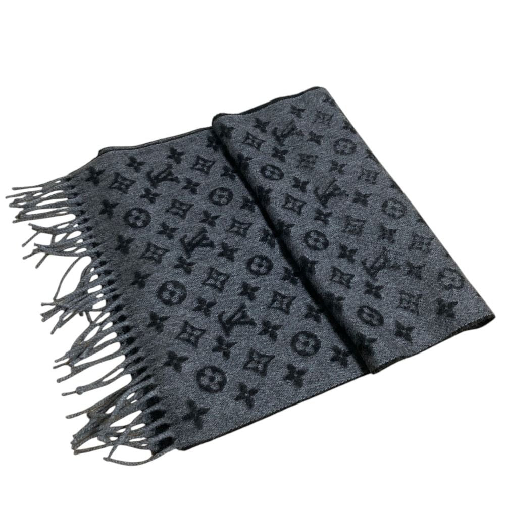 Louis Vuitton Echarpe Monogram Gradient Fringe Scarf Black Gray