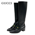 Gucci Boots Long Shoes Leather Black Gold Tassel Sherry Line