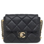 Chanel Shoulder Bag Quilted Pearl CC Logo Lambskin Black Vintage Chain
