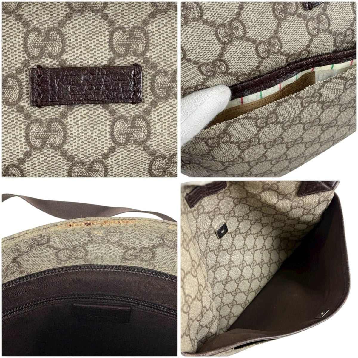 Gucci Crossbody Bag Shoulder GG Supreme Beige Brown Leather — view 4