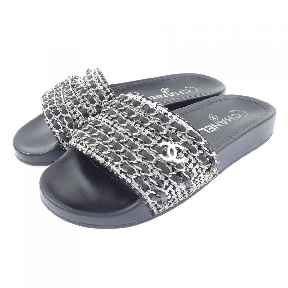 Chanel Mule Sandals Tweed Black White Check — view 3
