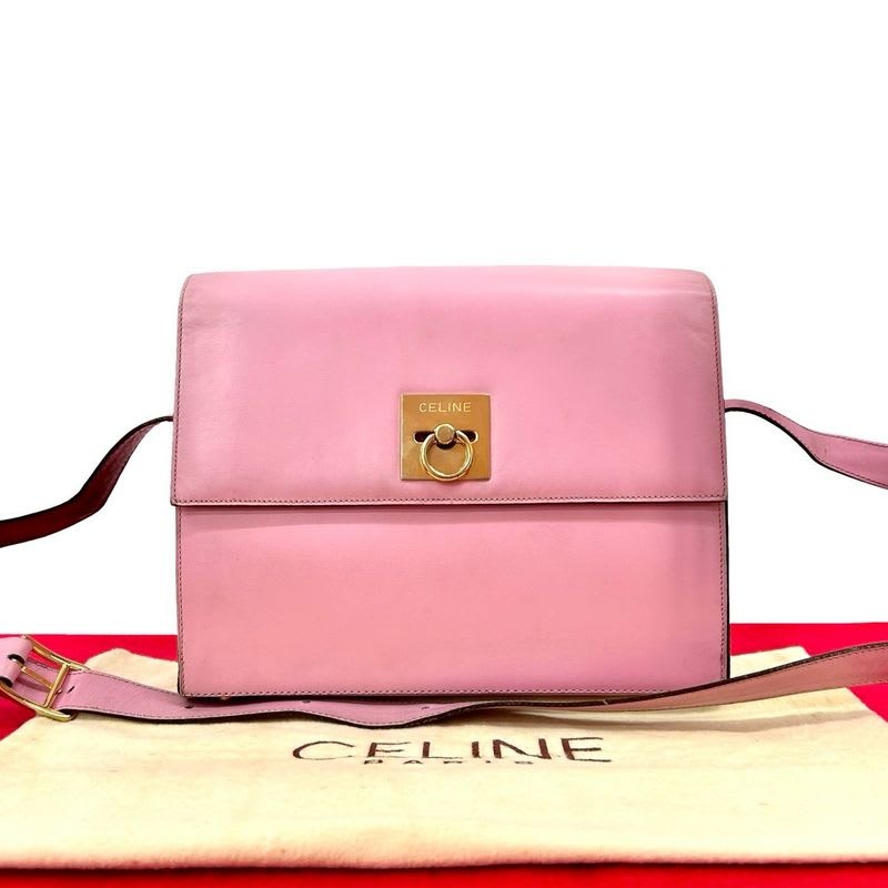 Celine Vintage Logo Ring Hardware Leather Shoulder Bag Pochette