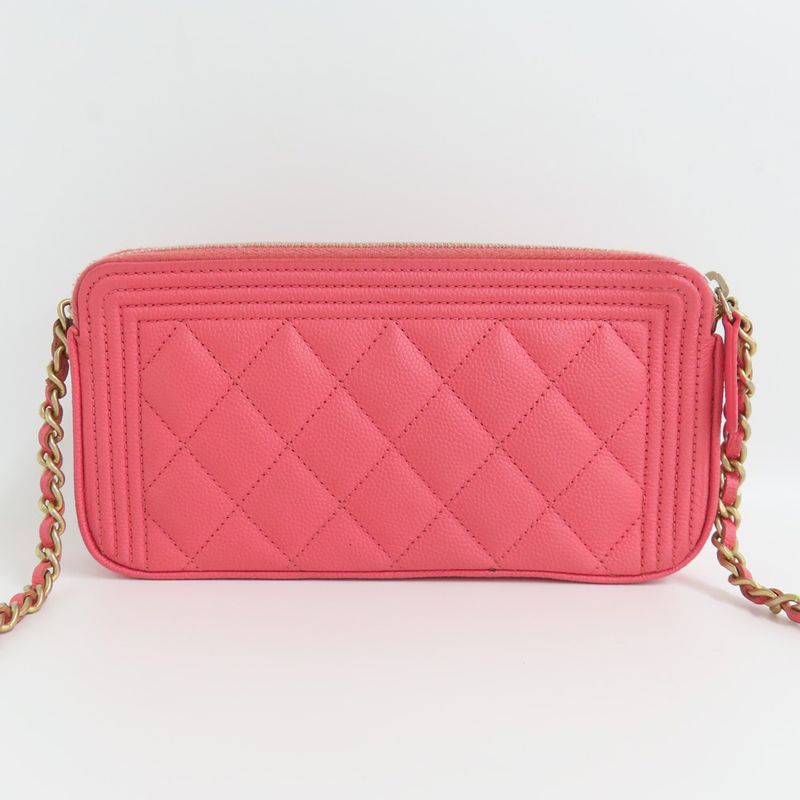 Chanel Boy Chain Clutch Wallet Bag Caviar Leather Pink — view 2