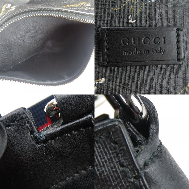 Gucci Shoulder Bag GG Supreme Canvas Black Gray Silver Hardware Tra — view 5