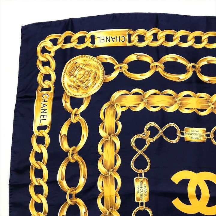 Chanel Chain Logo Scarf Large Silk 100% Navy — view 4