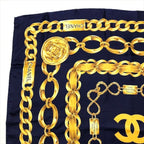 Chanel Chain Logo Scarf Large Silk 100% Navy — view 4