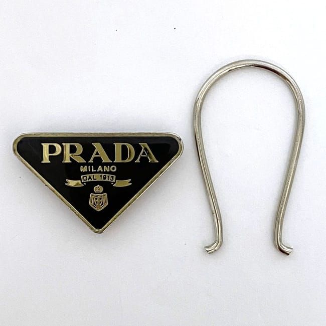 Prada Key Ring Silver Gold Logo Metal M285 — view 6