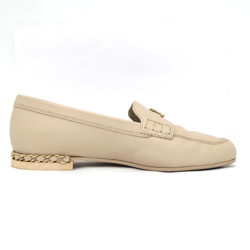 Chanel Loafers Oh875 Coco Mark Beige Gold Hardware Chain — view 2