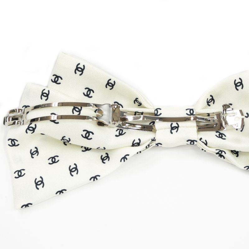 Chanel Barrette Aaa821 Ribbon White Logo COCO Silver Hardware Hair — view 8