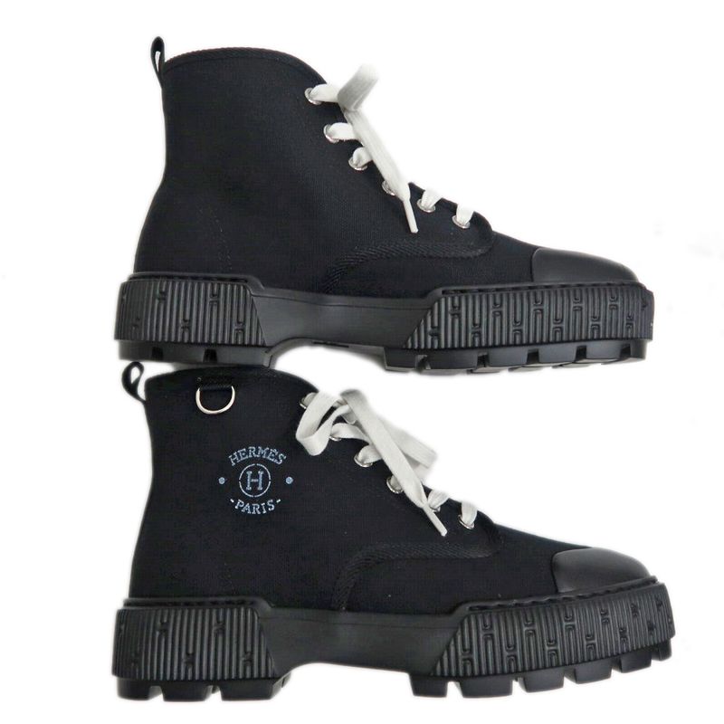 Hermes Short Boots Itinerelle Size 37.5 Black Canvas Shoes — view 5